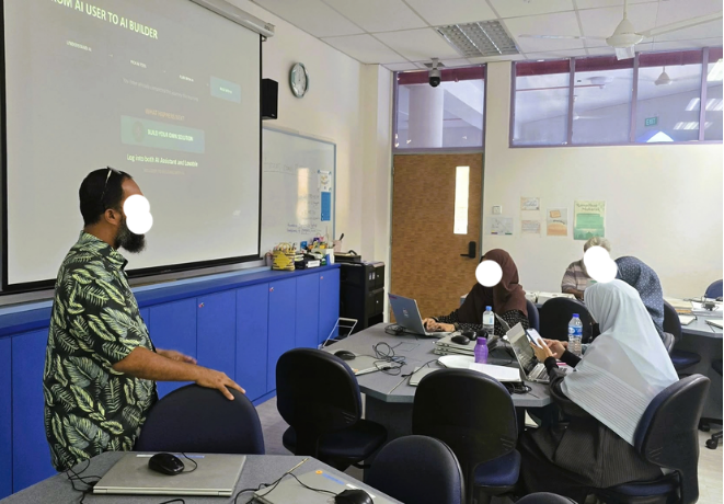 AI User to AI Builder course participants working together